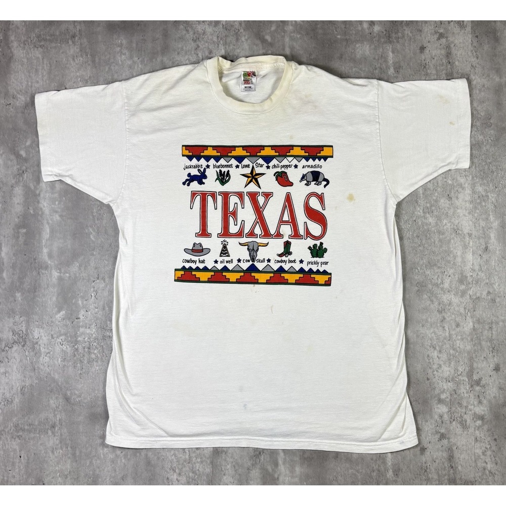 Vintage Texas Art T Shirt White Single Stitch Fruit of the Loom 3XL 90s USA